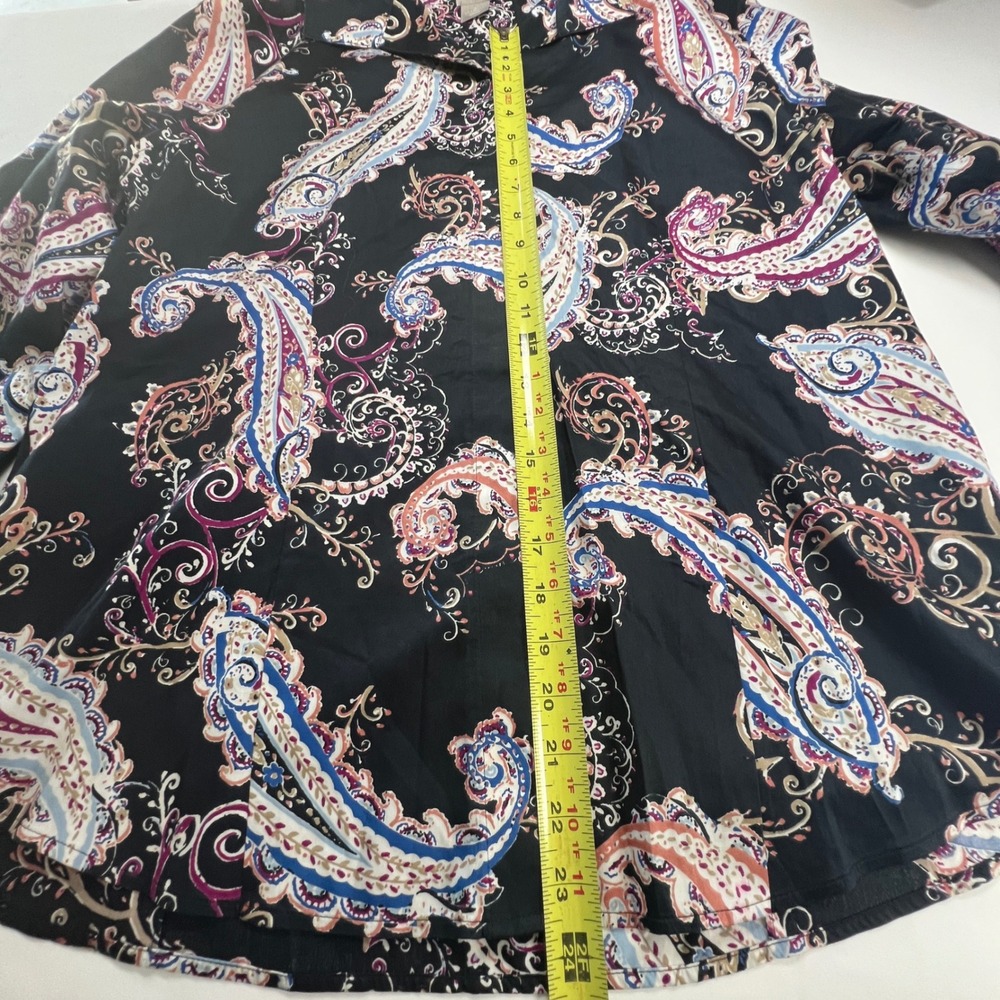Chicos No Iron Paisley Button Down Shirt Black Blue 100% Cotton Size 2 L 12/14 - Picture 4 of 8